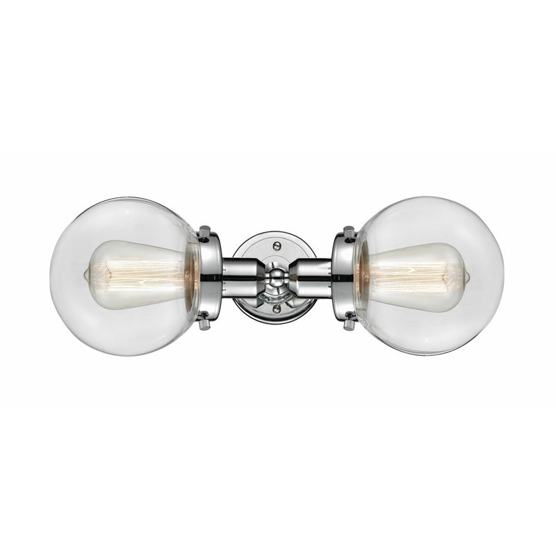 Innovations Beacon 14in 2-Light Bath Vanity | Transitional Polished Chrome and Clear Glass | Bathroom Vanity Light | Model 900H-2W-PC-G202-6