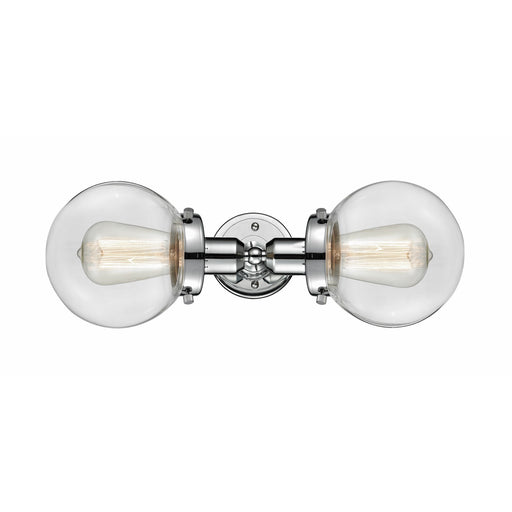 Innovations Beacon 14in 2-Light Bath Vanity | Transitional Polished Chrome and Clear Glass | Bathroom Vanity Light | Model 900H-2W-PC-G202-6