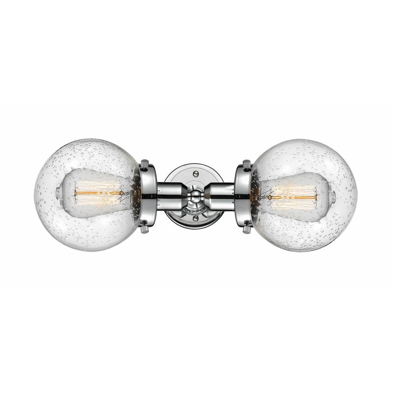 Innovations Beacon 14in 2-Light Bath Vanity | Transitional Polished Chrome and Seedy Glass | Bathroom Vanity Light with LED | Model 900H-2W-PC-G204-6-LED
