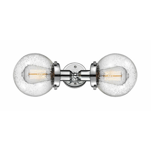 Innovations Beacon 14in 2-Light Bath Vanity | Transitional Polished Chrome and Seedy Glass | Bathroom Vanity Light with LED | Model 900H-2W-PC-G204-6-LED