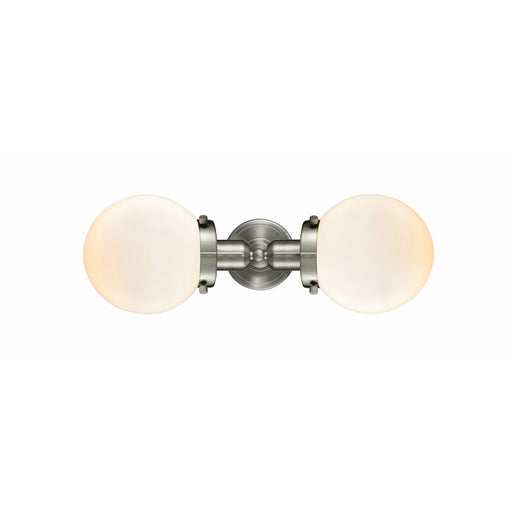 Innovations Beacon 19in 2-Light Bath Vanity Light | Transitional Brushed Satin Nickel and Matte White Frosted Glass | Bathroom | Model 900H-2W-SN-G201-6