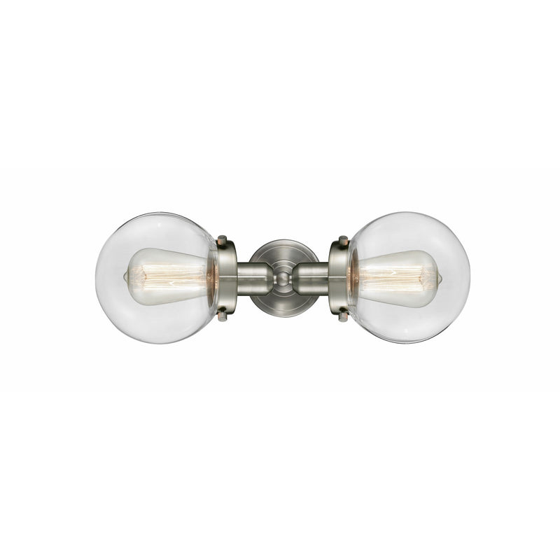 Innovations Beacon 14in 2-Light Bath Vanity Light | Transitional Brushed Satin Nickel and Clear Glass | Bathroom Vanity | Model 900H-2W-SN-G202-6-LED