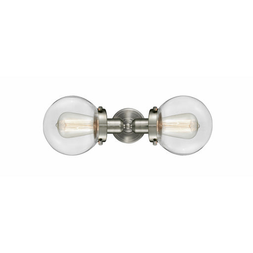 Innovations Beacon 14in 2-Light Bath Vanity Light | Transitional Brushed Satin Nickel and Clear Glass | Bathroom Vanity | Model 900H-2W-SN-G202-6-LED