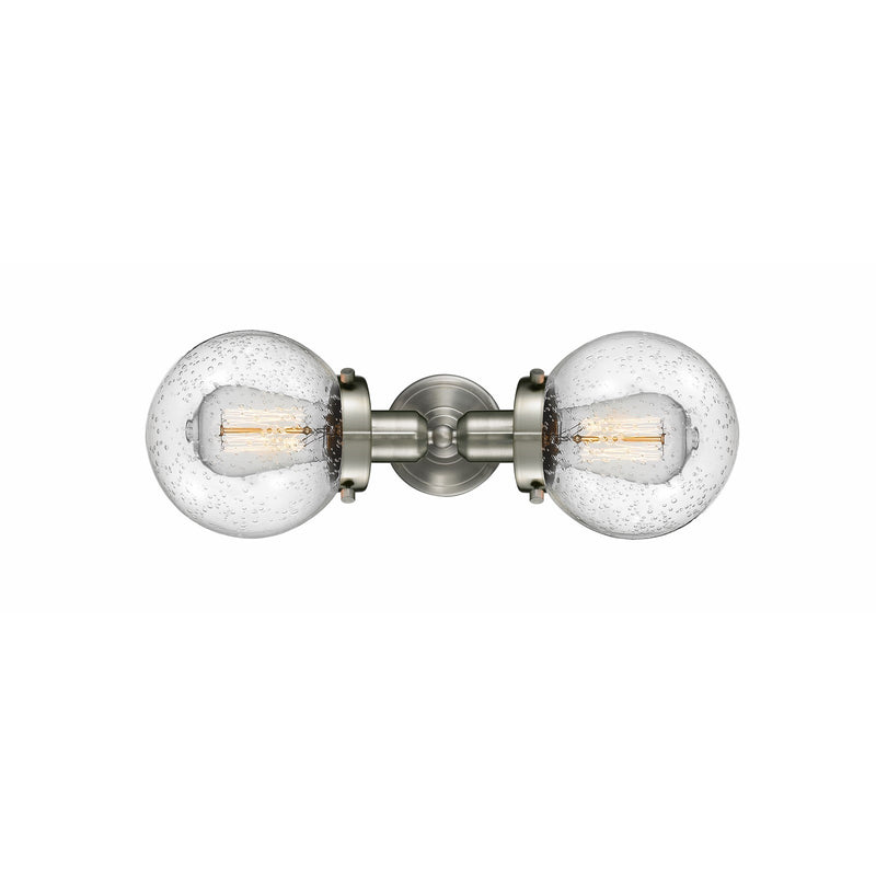Innovations Beacon 14in 2-Light Bath Vanity Light | Industrial Brushed Satin Nickel Steel and Seedy Glass | Bathroom Vanity | Model 900H-2W-SN-G204-6