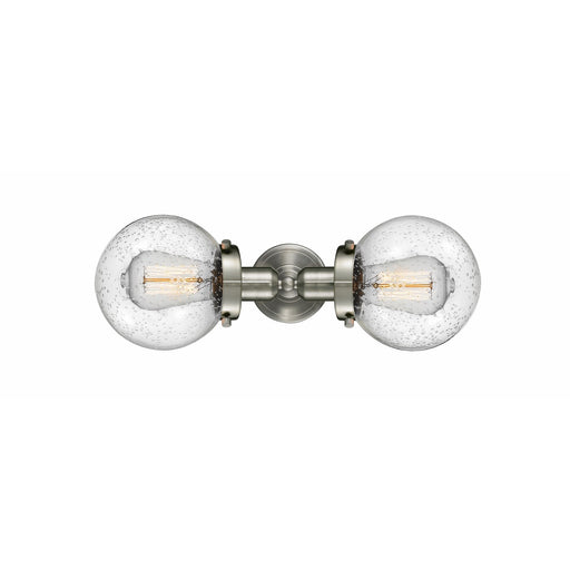 Innovations Beacon 14in 2-Light Bath Vanity Light | Industrial Brushed Satin Nickel Steel and Seedy Glass | Bathroom Vanity | Model 900H-2W-SN-G204-6