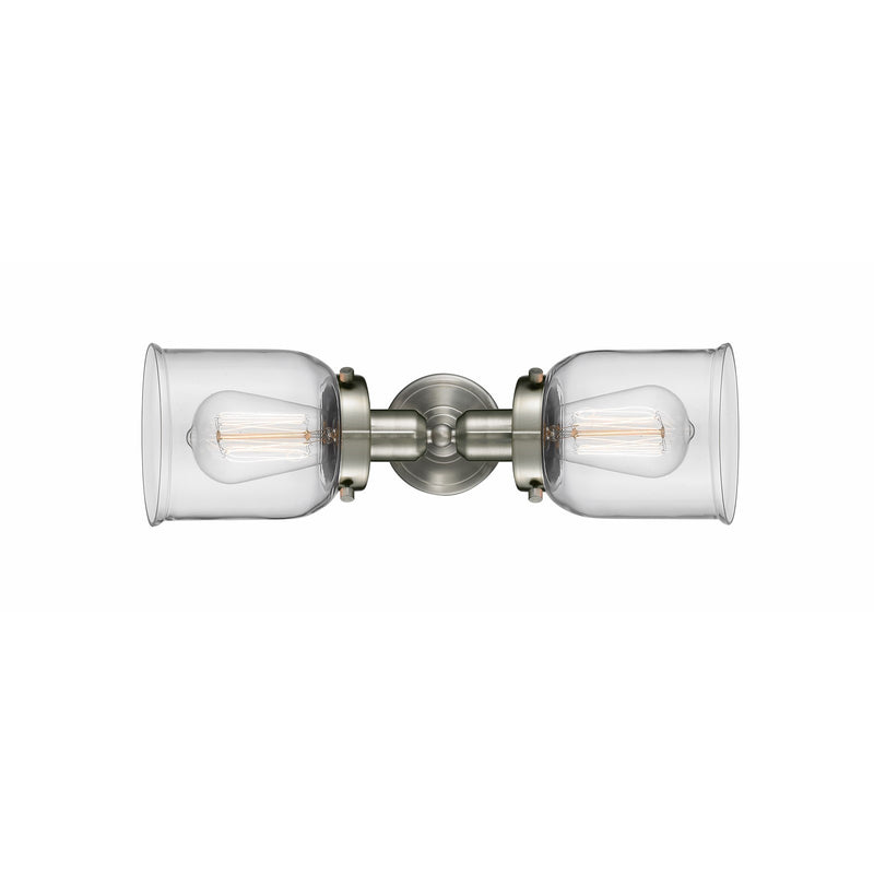 Innovations Bell 19in 2-Light Bath Vanity Light | Industrial Brushed Satin Nickel and Clear Glass | Bathroom Vanity with LED | Model 900H-2W-SN-G52-LED