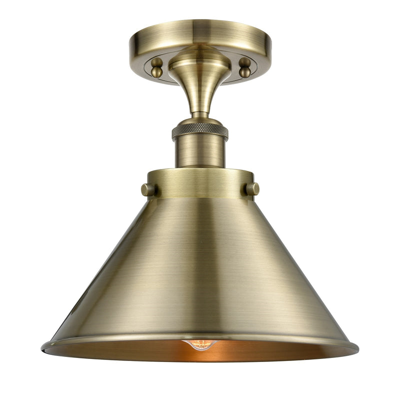 Innovations Briarcliff 10in 1-Light Semi-Flush Mount | Industrial Antique Brass Metal Shade | Entryway & Hallway | 10 x 9 in | Model 916-1C-AB-M10-AB