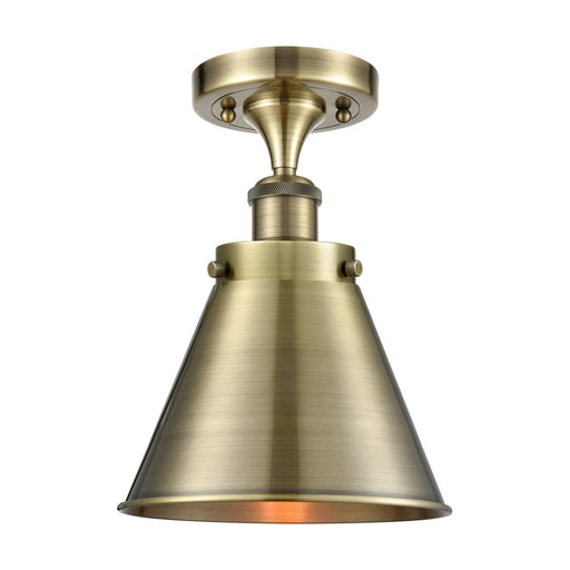 Innovations Appalachian 7in 1-Light Semi-Flush Mount | Industrial Antique Brass Metal Shade | Entryway & Hallway | 7 x 9.5 in | Model 916-1C-AB-M13-AB