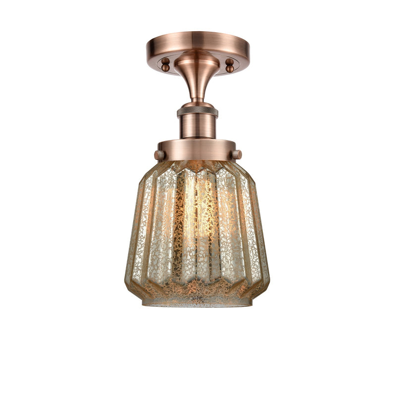 Innovations Chatham 7in 1-Light Semi-Flush Mount | Modern Transitional Antique Copper Steel and Mercury Ribbed Glass | Entryway & | Model 916-1C-AC-G146