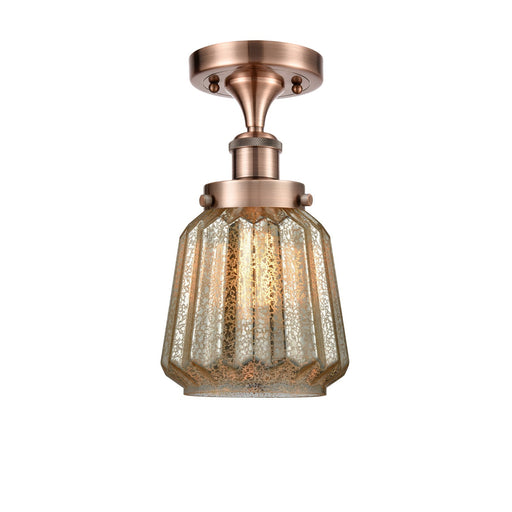 Innovations Chatham 7in 1-Light Semi-Flush Mount | Modern Transitional Antique Copper Steel and Mercury Ribbed Glass | Entryway & | Model 916-1C-AC-G146