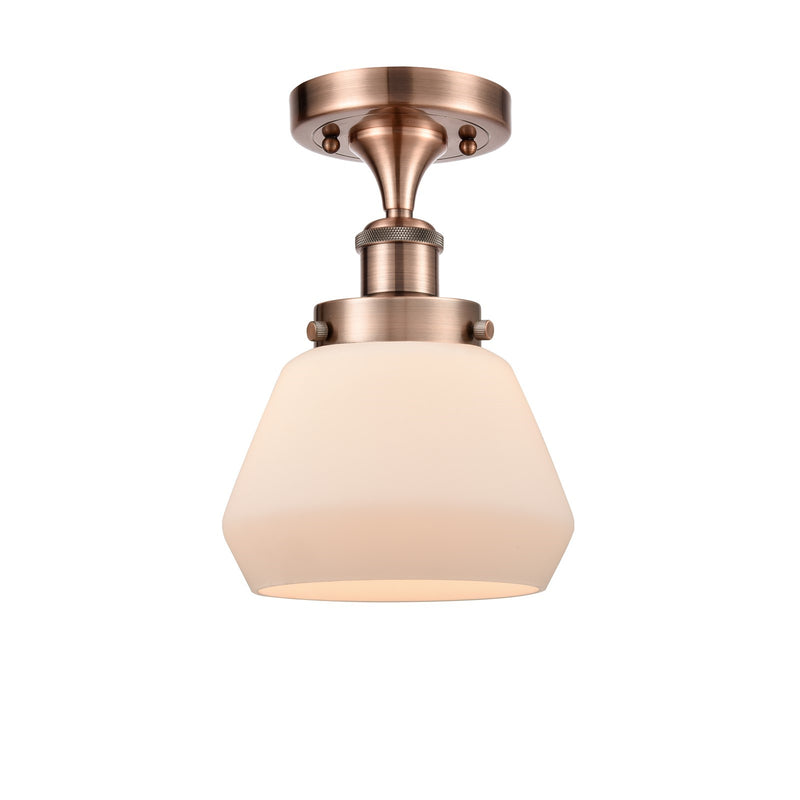 Innovations Fulton 7in 1-Light Semi-Flush Mount | Modern Contempo Antique Copper Steel and Matte White Frosted Glass | Entryway & | Model 916-1C-AC-G171