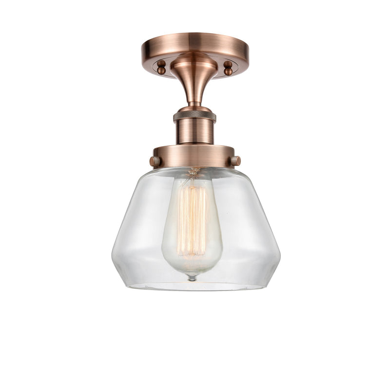 Innovations Fulton 7in 1-Light Semi-Flush Mount | Modern Contempo Antique Copper Steel and Clear Glass | Entryway & Hallway Accent | Model 916-1C-AC-G172