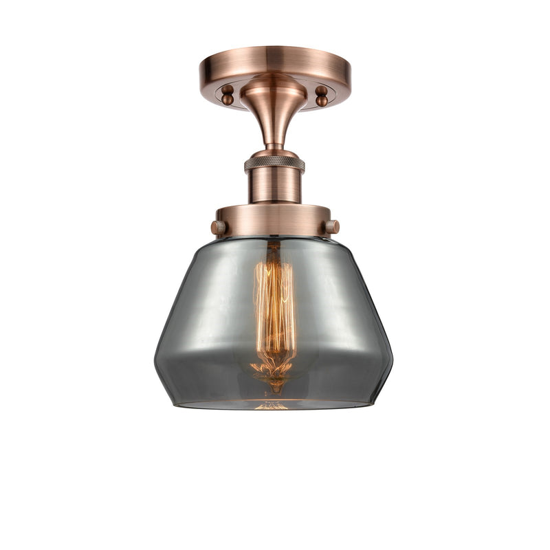 Innovations Fulton 7in 1-Light Semi-Flush Mount | Modern Contempo Antique Copper Steel and Light Smoke Glass | Entryway & Hallway | Model 916-1C-AC-G173