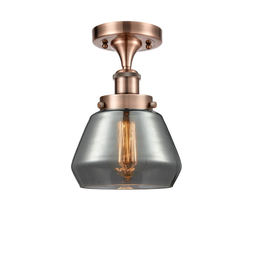Innovations Fulton 7in 1-Light Semi-Flush Mount | Modern Contempo Antique Copper Steel and Light Smoke Glass | Entryway & Hallway | Model 916-1C-AC-G173