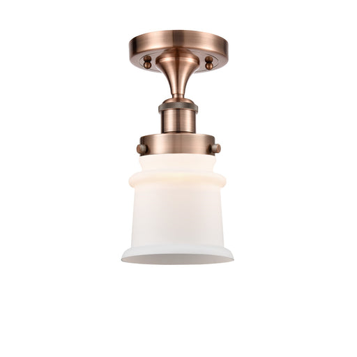 Innovations Canton 5.25in 1-Light Semi-Flush Mount | Modern Transitional Antique Copper Steel and Matte White Frosted Glass | Model 916-1C-AC-G181S