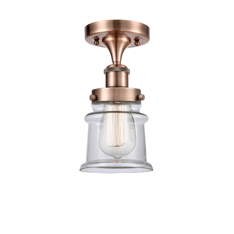 Innovations Canton 5.25in 1-Light Semi-Flush Mount | Modern Transitional Antique Copper Steel and Clear Glass Schoolhouse | Model 916-1C-AC-G182S