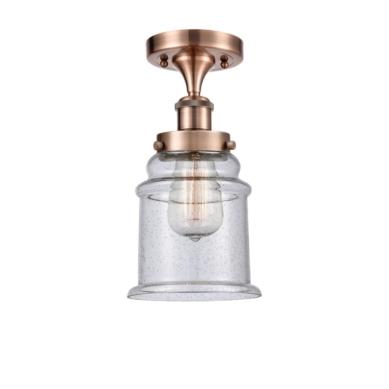 Innovations Canton 6in 1-Light Semi-Flush Mount | Modern Transitional Antique Copper Steel and Seedy Glass Schoolhouse | Entryway & | Model 916-1C-AC-G184