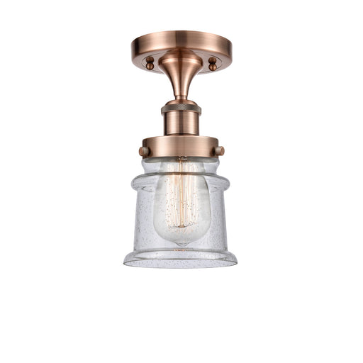 Innovations Canton 5.25in 1-Light Semi-Flush Mount | Modern Contempo Antique Copper Steel and Seedy Glass | Hallway & Entryway | Model 916-1C-AC-G184S