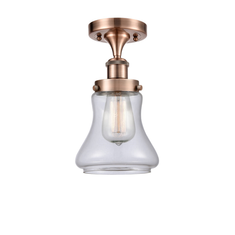 Innovations Bellmont 6.125in 1-Light Semi-Flush Mount | Modern Contempo Antique Copper Steel and Clear Glass | Hallway & Entryway | Model 916-1C-AC-G192