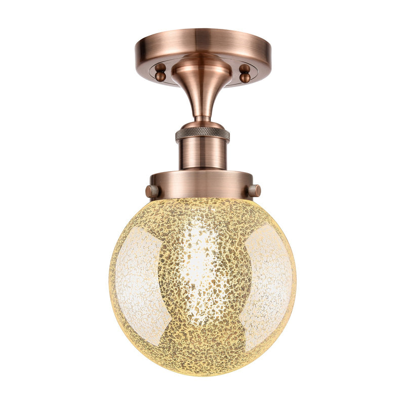 Innovations Beacon 6in 1-Light Semi-Flush Mount | Modern Contempo Antique Copper Steel and Mercury Glass | Hallway & Entryway | Model 916-1C-AC-G208-6