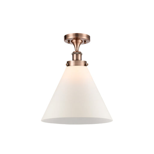 Innovations Cone 12in 1-Light Semi-Flush Mount | Industrial Antique Copper Steel and Matte White Frosted Glass | Kitchen & | Model 916-1C-AC-G41-L-LED