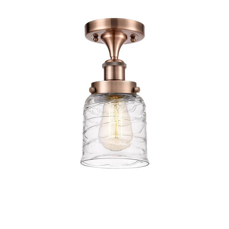 Innovations Bell 5in 1-Light Semi-Flush Mount | Industrial Antique Copper Steel and Clear Deco Swirl Glass | Hallway & Entryway | Model 916-1C-AC-G513