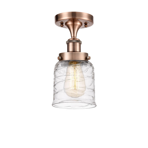 Innovations Bell 5in 1-Light Semi-Flush Mount | Industrial Antique Copper Steel and Clear Deco Swirl Glass | Hallway & Entryway | Model 916-1C-AC-G513