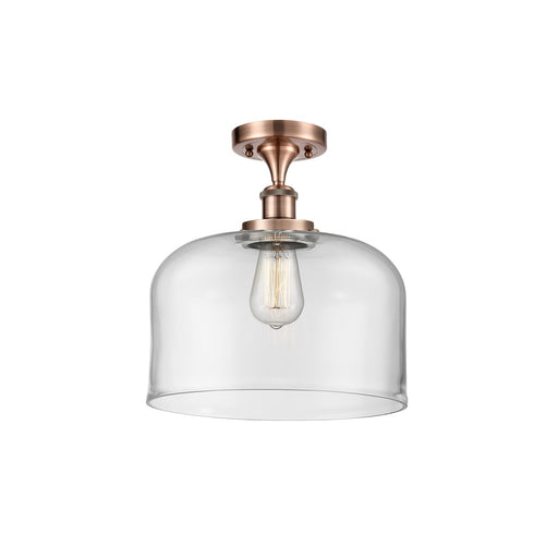 Innovations Bell 12in 1-Light Semi-Flush Mount | Industrial Antique Copper Steel and Clear Glass | Entryway & Hallway | Model 916-1C-AC-G72-L-LED