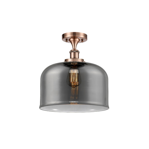 Innovations Bell 12in 1-Light Semi-Flush Mount | Industrial Antique Copper Steel and Light Smoke Glass | Entryway & Hallway | Model 916-1C-AC-G73-L-LED