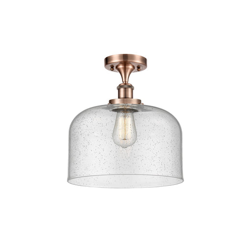 Innovations Bell 12in 1-Light Semi-Flush Mount | Industrial Antique Copper Steel and Seedy Glass | Entryway & Hallway | Model 916-1C-AC-G74-L-LED