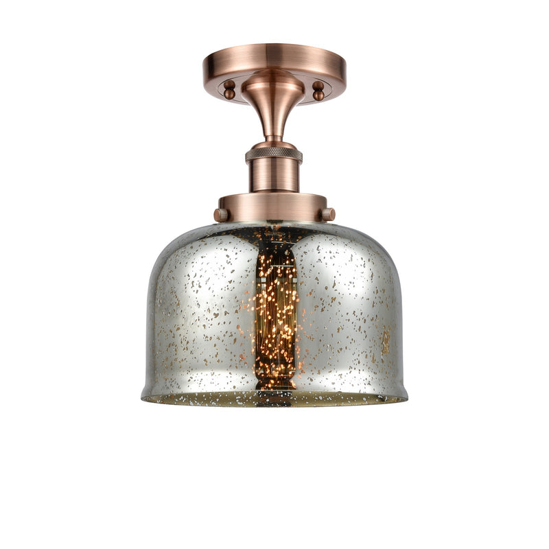 Innovations Bell 8in 1-Light Semi-Flush Mount | Industrial Antique Copper Steel and Silver Plated Mercury Glass | Entryway & Hallway | Model 916-1C-AC-G78