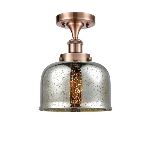 Innovations Bell 8in 1-Light Semi-Flush Mount | Industrial Antique Copper Steel and Silver Plated Mercury Glass | Entryway & | Model 916-1C-AC-G78-LED