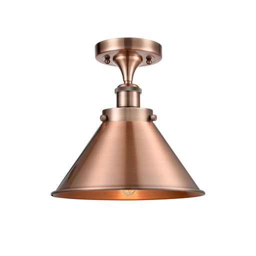 Innovations Briarcliff 10in 1-Light Semi-Flush Mount | Industrial Farmhouse Antique Copper Steel and Metal Cone | Entryway & | Model 916-1C-AC-M10-AC
