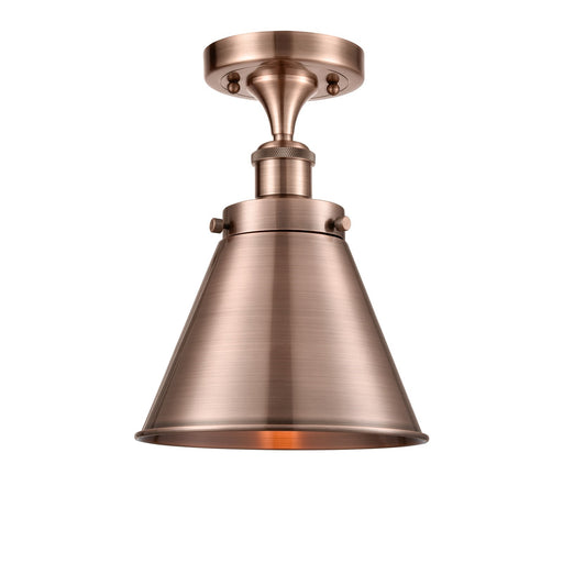 Innovations Appalachian 7in 1-Light Semi-Flush Mount | Industrial Antique Copper Steel and Cast Brass Metal Cone Shade | Hallway | Model 916-1C-AC-M13-AC