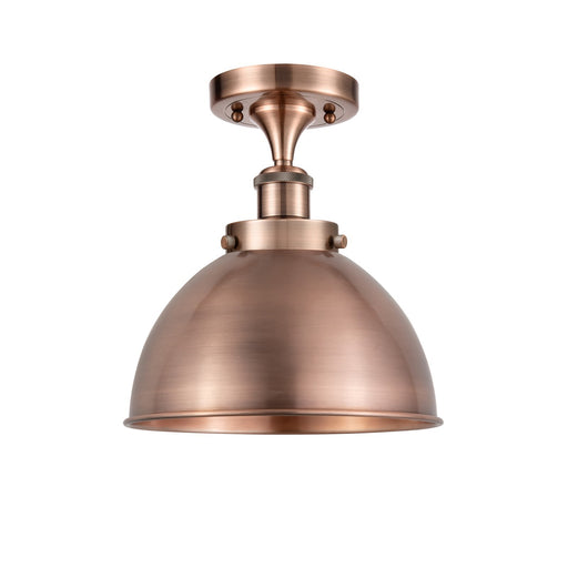 Innovations Derby 10in 1-Light Semi-Flush Mount | Industrial Antique Copper Steel and Cast Brass Metal Dome Shade | Hallway & | Model 916-1C-AC-MFD-10-AC