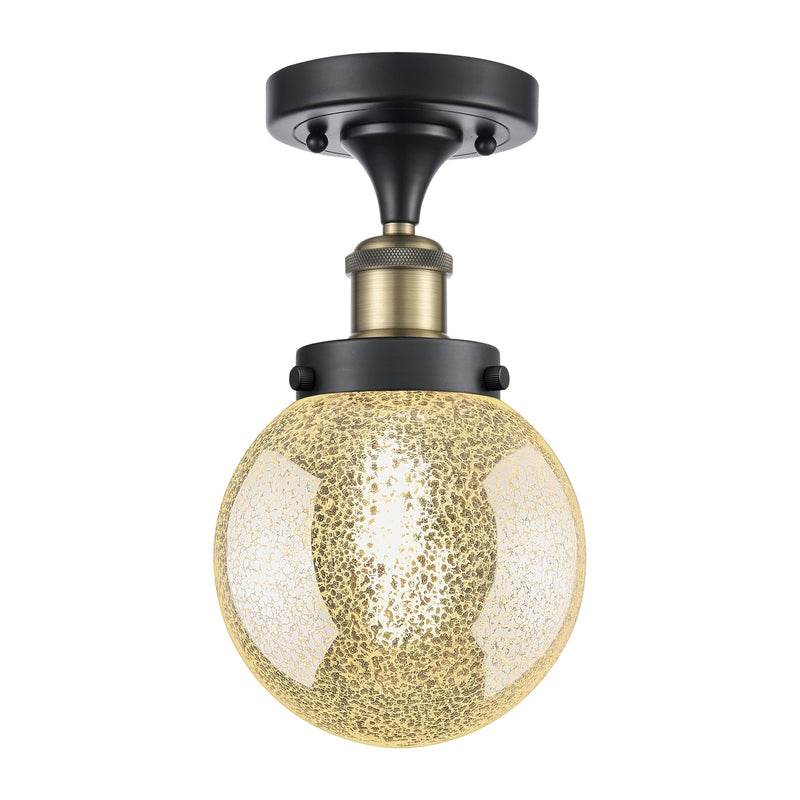 Innovations Beacon 6in 1-Light Semi-Flush Mount | Industrial Black Antique Brass and Mercury Seeded Glass | Entryway & Hallway | Model 916-1C-BAB-G208-6