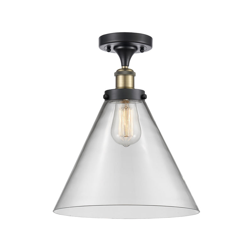 Innovations Cone 12in 1-Light Semi-Flush Mount | Industrial Black Antique Brass and Clear Glass | Entryway & Hallway | Model 916-1C-BAB-G42-L-LED