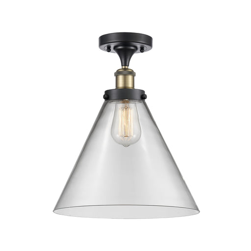 Innovations Cone 12in 1-Light Semi-Flush Mount | Industrial Black Antique Brass and Clear Glass | Entryway & Hallway | Model 916-1C-BAB-G42-L-LED