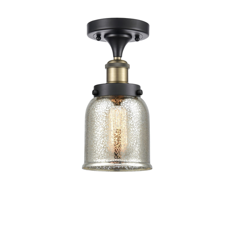 Innovations Bell 5in 1-Light Semi-Flush Mount | Industrial Black Antique Brass and Silver Plated Mercury Glass | Covered Patios | Model 916-1C-BAB-G58-LED