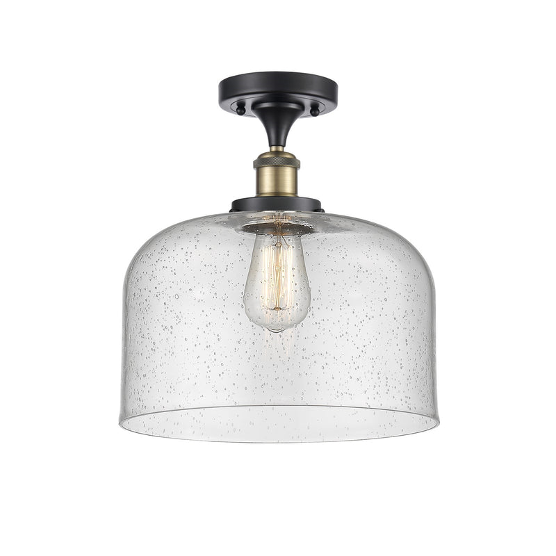 Innovations Bell 12in 1-Light Semi-Flush Mount | Industrial Black Antique Brass and Seedy Glass | Foyer & Hallway | 12 x 13 in | Model 916-1C-BAB-G74-L-LED