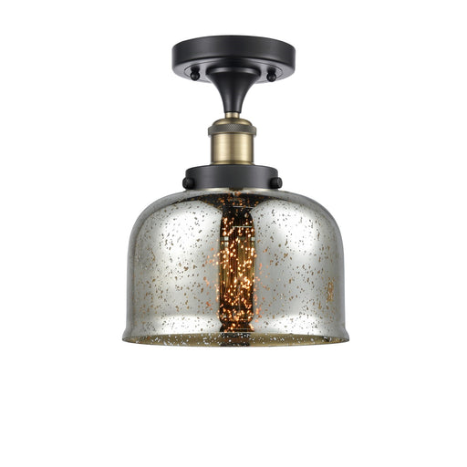 Innovations Bell 8in 1-Light Semi-Flush Mount | Industrial Black Antique Brass and Silver Plated Mercury Glass | Kitchen & | Model 916-1C-BAB-G78-LED