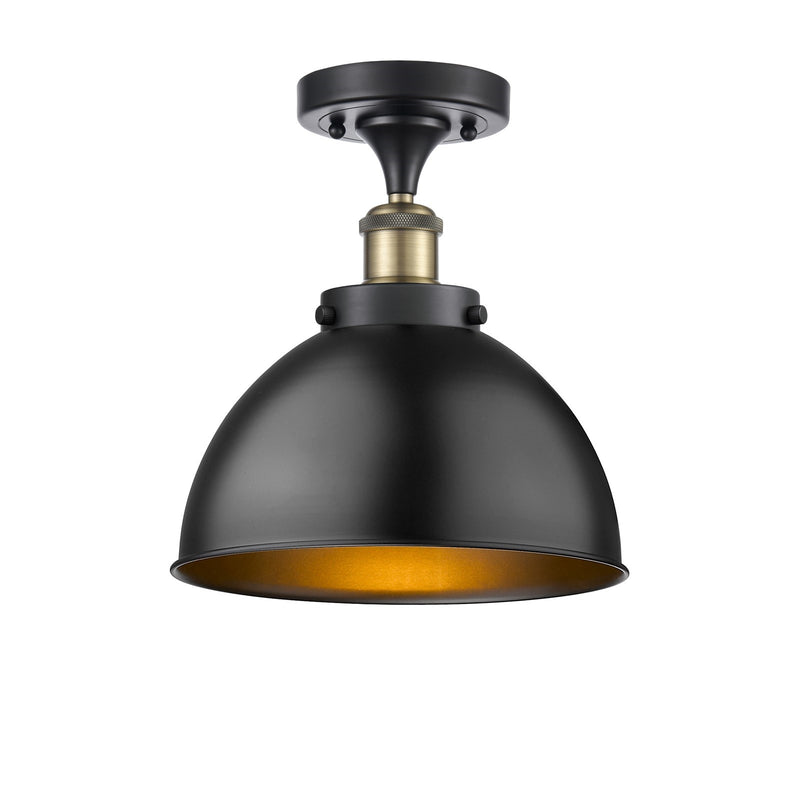 Innovations Derby 10in 1-Light Semi-Flush Mount | Industrial Black Antique Brass and Matte Black Metal | Kitchen & | Model 916-1C-BAB-MFD-10-BK-LED