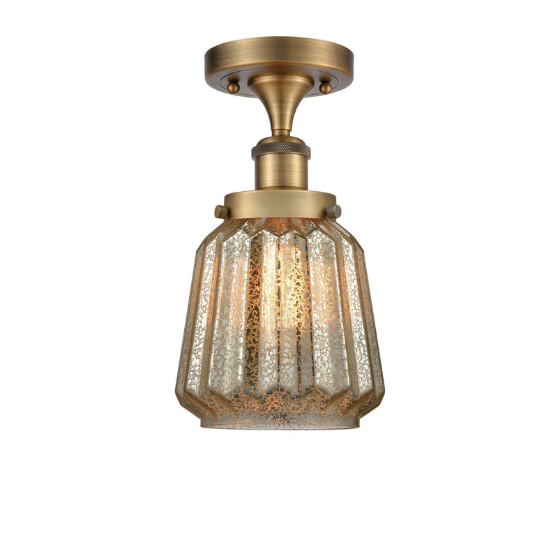 Innovations Chatham 7in 1-Light Semi-Flush Mount | Modern Transitional Brushed Brass and Mercury Ribbed Glass | Hallway & Entryway | Model 916-1C-BB-G146
