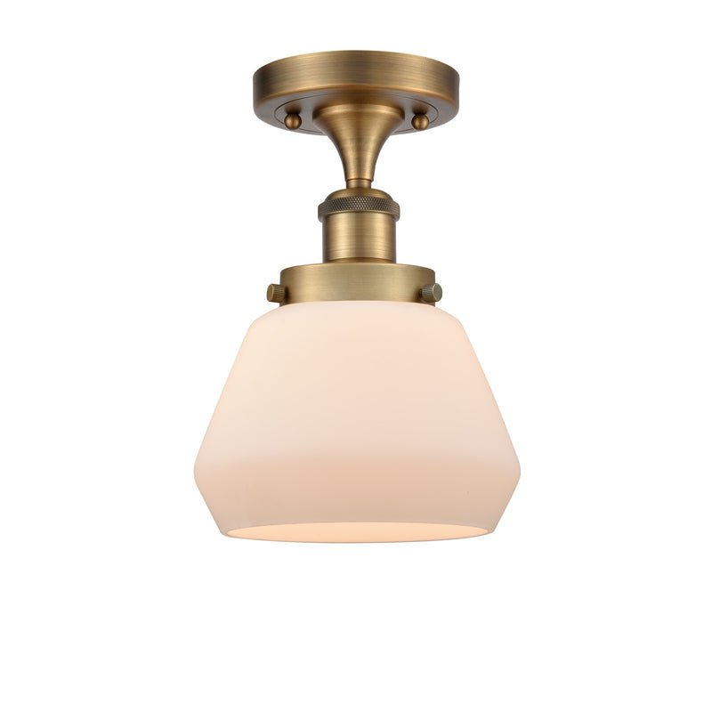 Innovations Fulton 7in 1-Light Semi-Flush Mount | Modern Transitional Brushed Brass and Matte White Frosted Glass | Hallway & | Model 916-1C-BB-G171