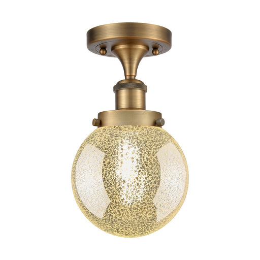 Innovations Beacon 6in 1-Light Semi-Flush Mount | Industrial Brushed Brass and Mercury Seeded Glass | Foyer & Hallway | Model 916-1C-BB-G208-6
