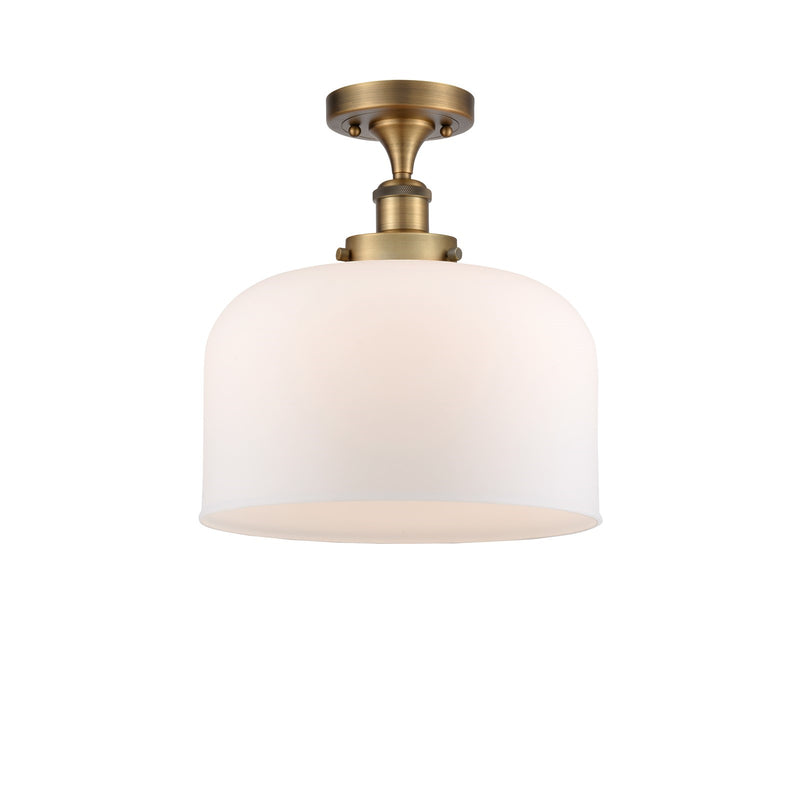 Innovations Bell 12in 1-Light Semi-Flush Mount | Industrial Brushed Brass Steel and Matte White Frosted Glass | Entryway & | Model 916-1C-BB-G71-L-LED