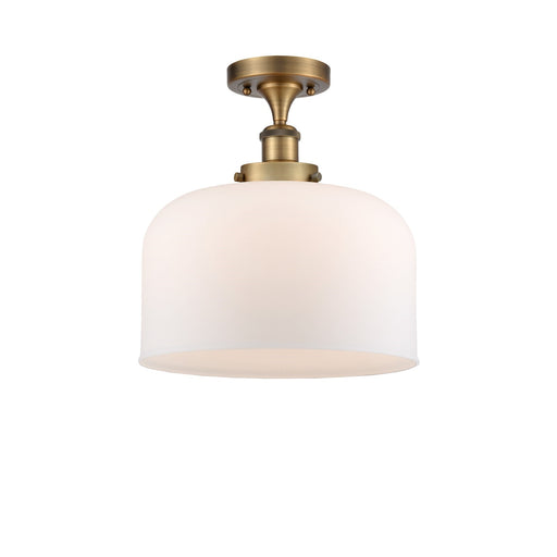Innovations Bell 12in 1-Light Semi-Flush Mount | Industrial Brushed Brass Steel and Matte White Frosted Glass | Entryway & | Model 916-1C-BB-G71-L-LED