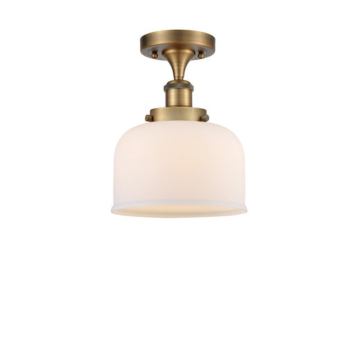 Innovations Ballston Large Bell 8in 1-Light LED Semi-Flush Mount | Industrial Brushed Brass and Matte White Frosted Glass | Model 916-1C-BB-G71-LED