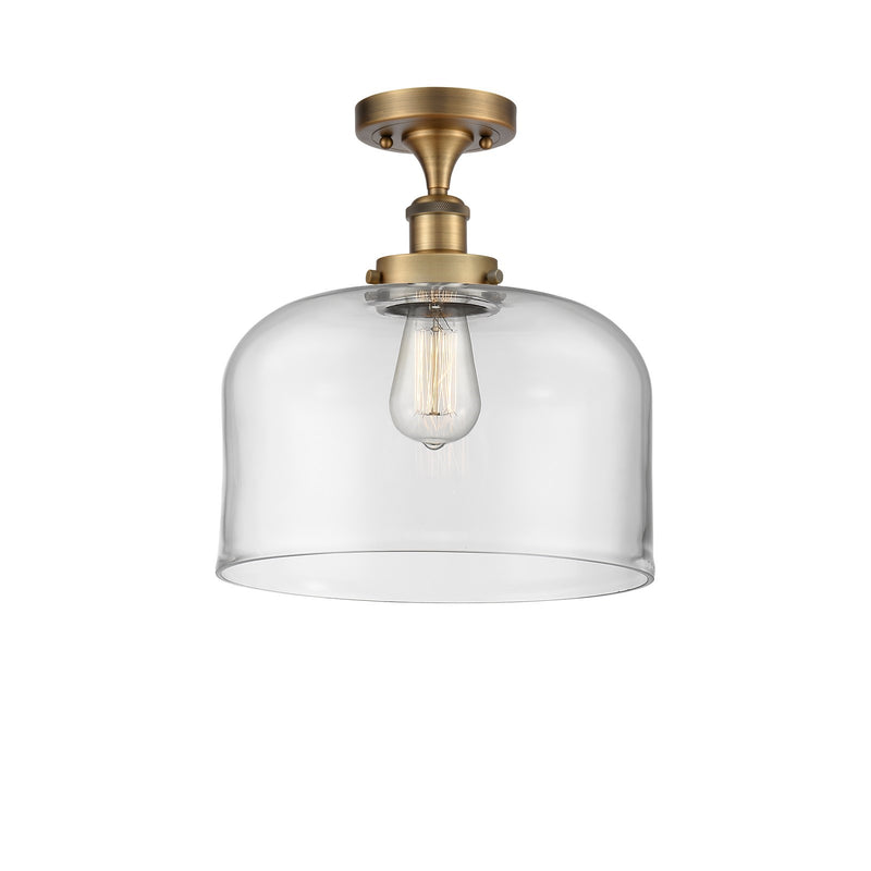 Innovations Bell 12in 1-Light Semi-Flush Mount | Industrial Brushed Brass Steel and Clear Glass | Foyer & Hallway | 12 x 13 in | Model 916-1C-BB-G72-L-LED
