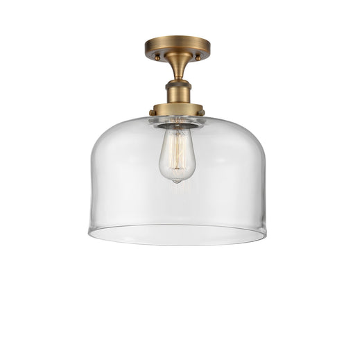 Innovations Bell 12in 1-Light Semi-Flush Mount | Industrial Brushed Brass Steel and Clear Glass | Foyer & Hallway | 12 x 13 in | Model 916-1C-BB-G72-L-LED